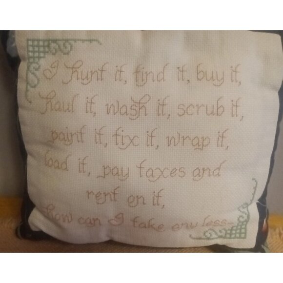 Vintage Square Pillow Quilted Cross Stitch Handmade 11" X 11" - Picture 2 of 3